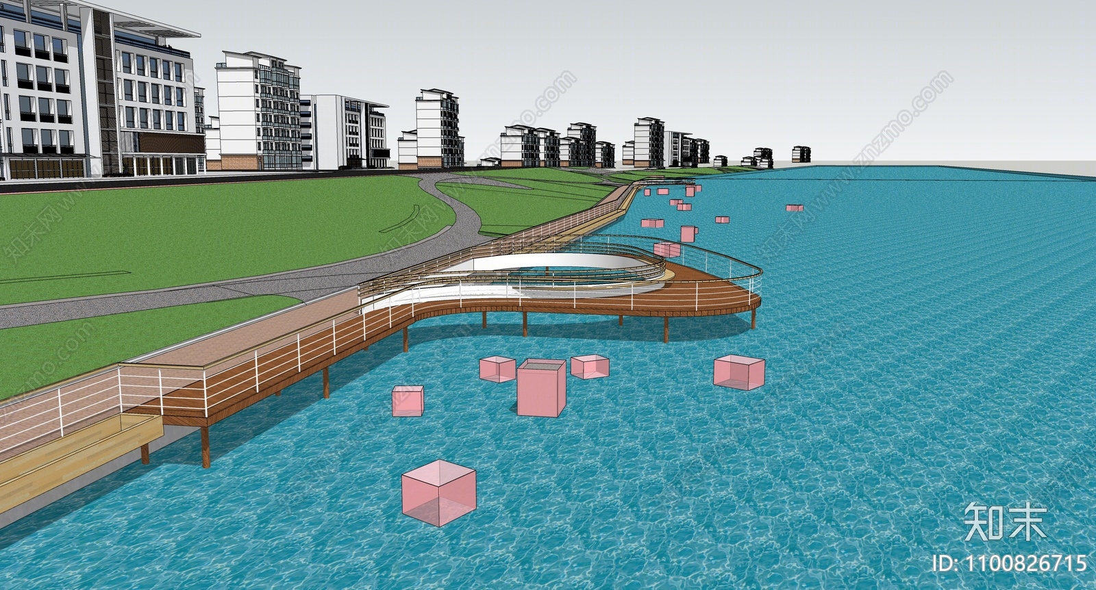 现代滨水景观SU模型下载【ID:1100826715】