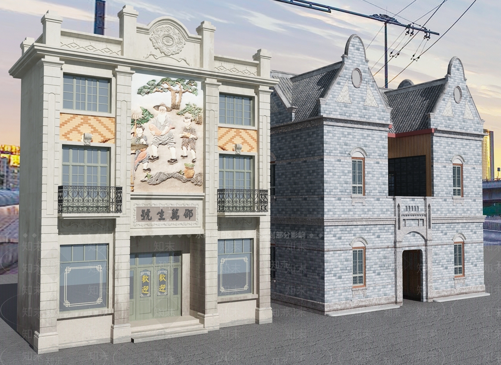 现代古建筑3D模型下载【ID:1100843136】