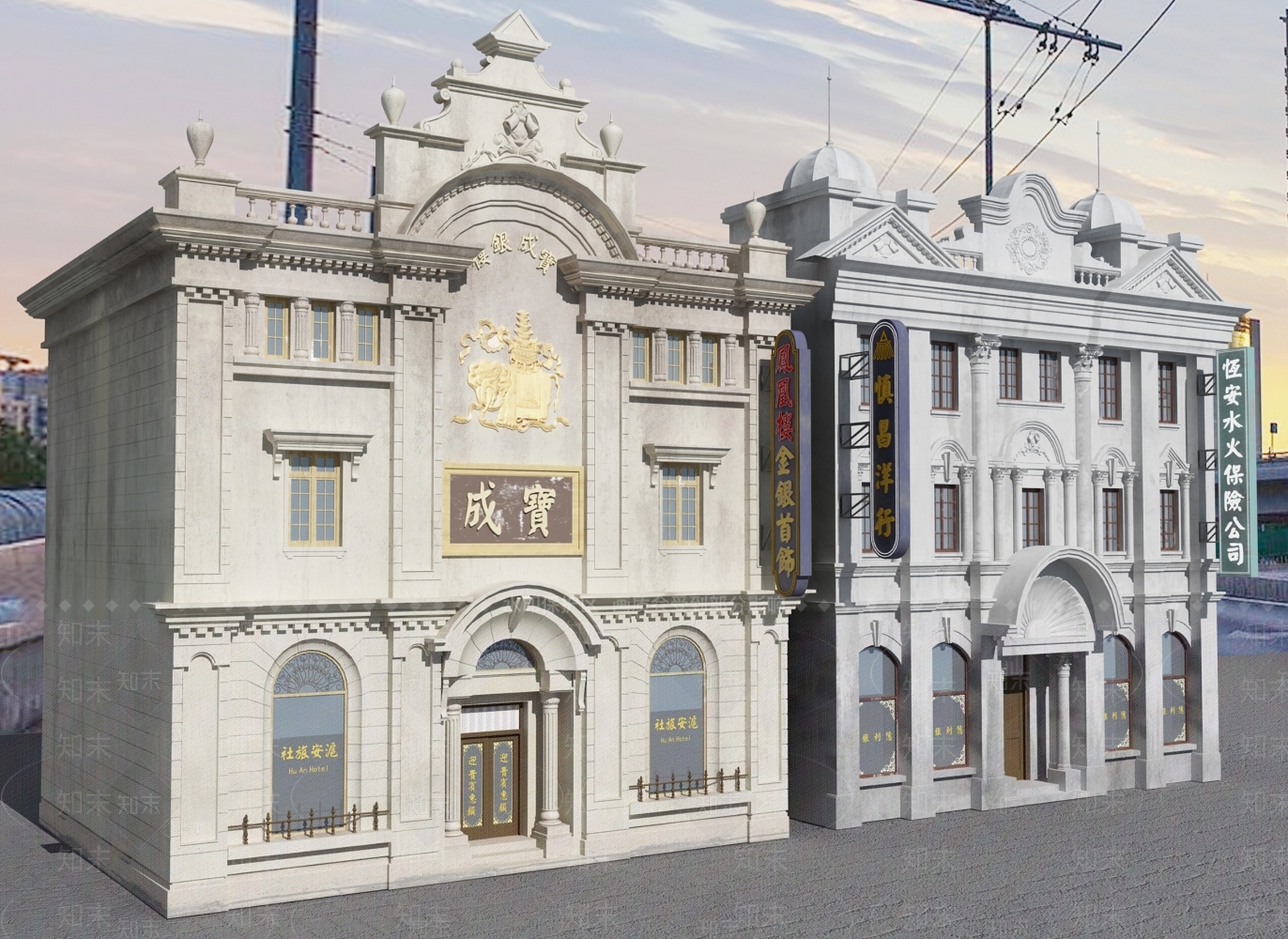 现代古建筑3D模型下载【ID:1100844881】