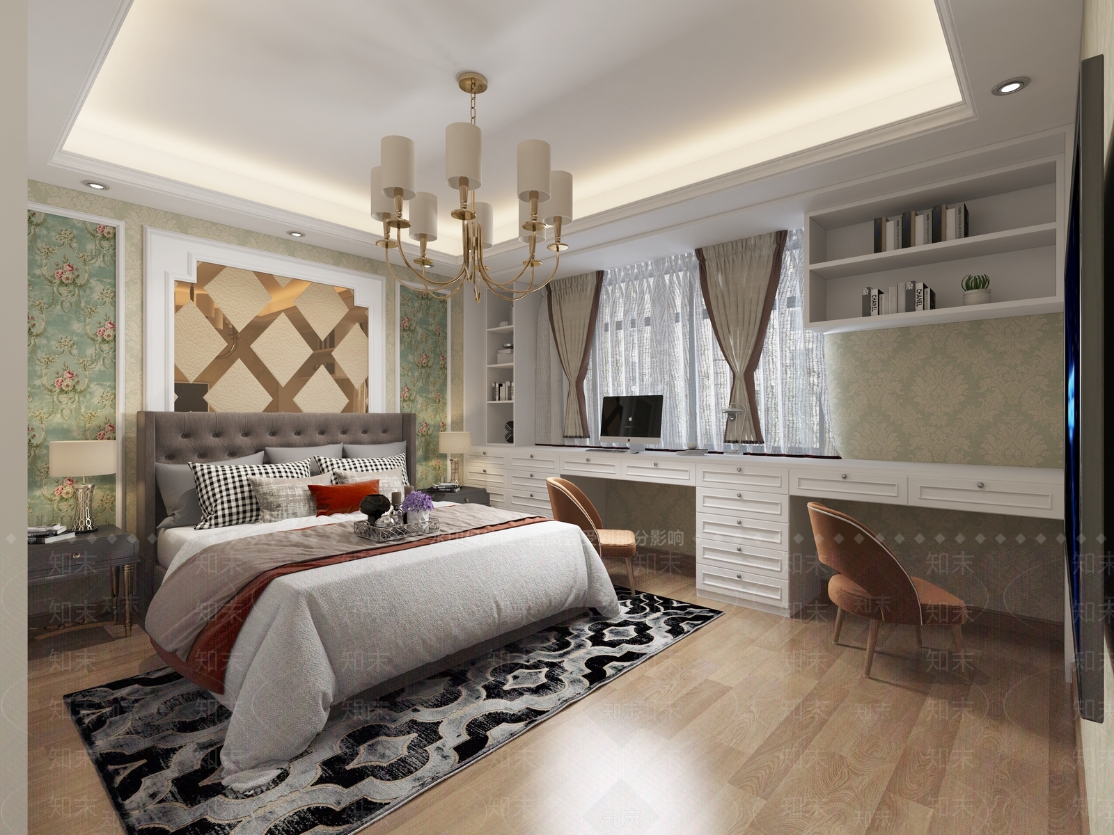 美式田园家居卧室3D模型下载【ID:1100855873】