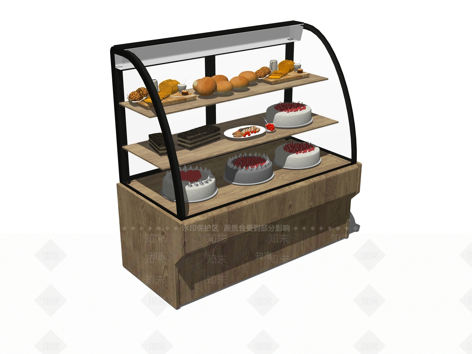 现代面包蛋糕冰柜SU模型下载【ID:1100884187】