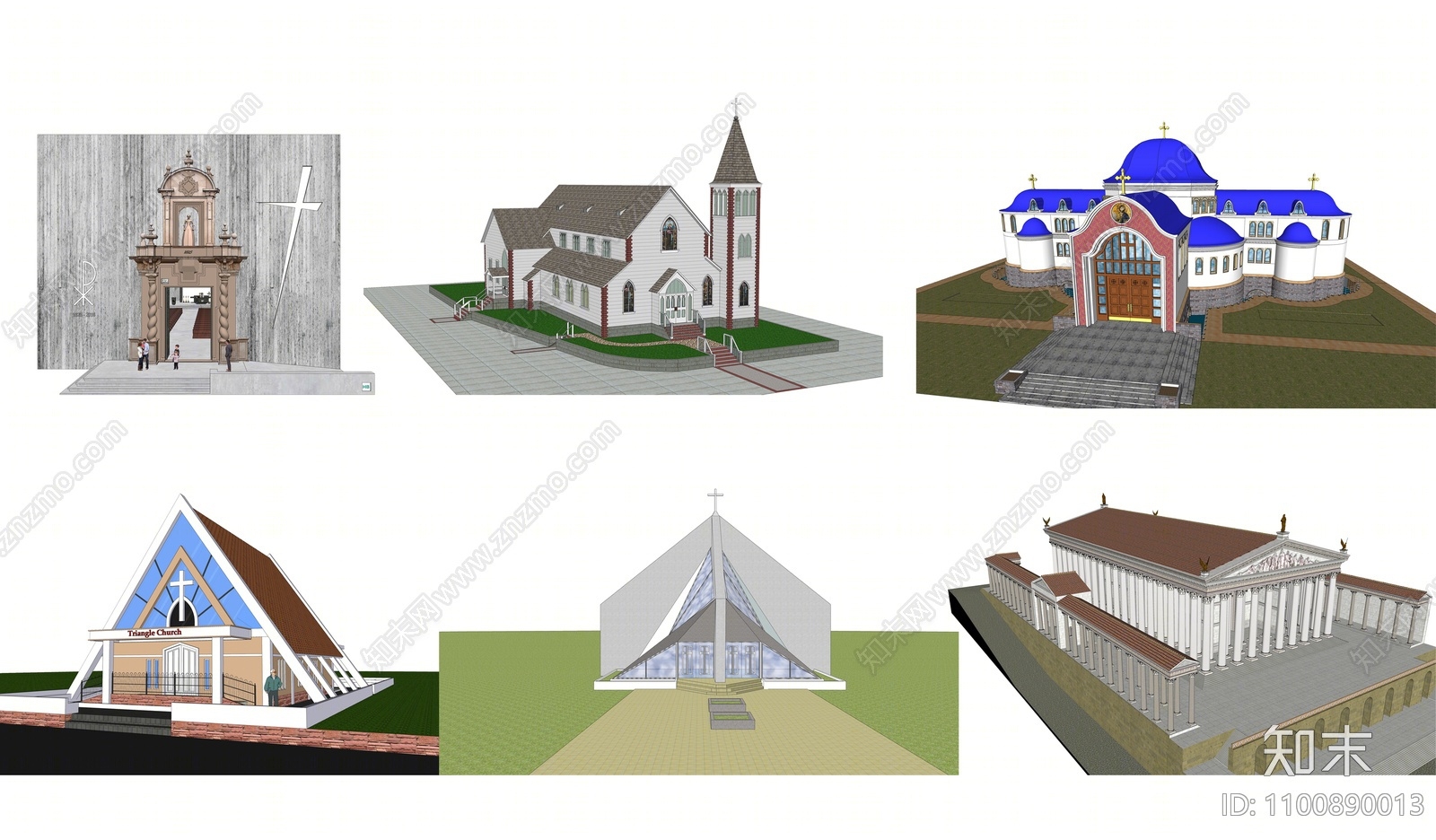 欧式教堂建筑SU模型下载【ID:1100890013】