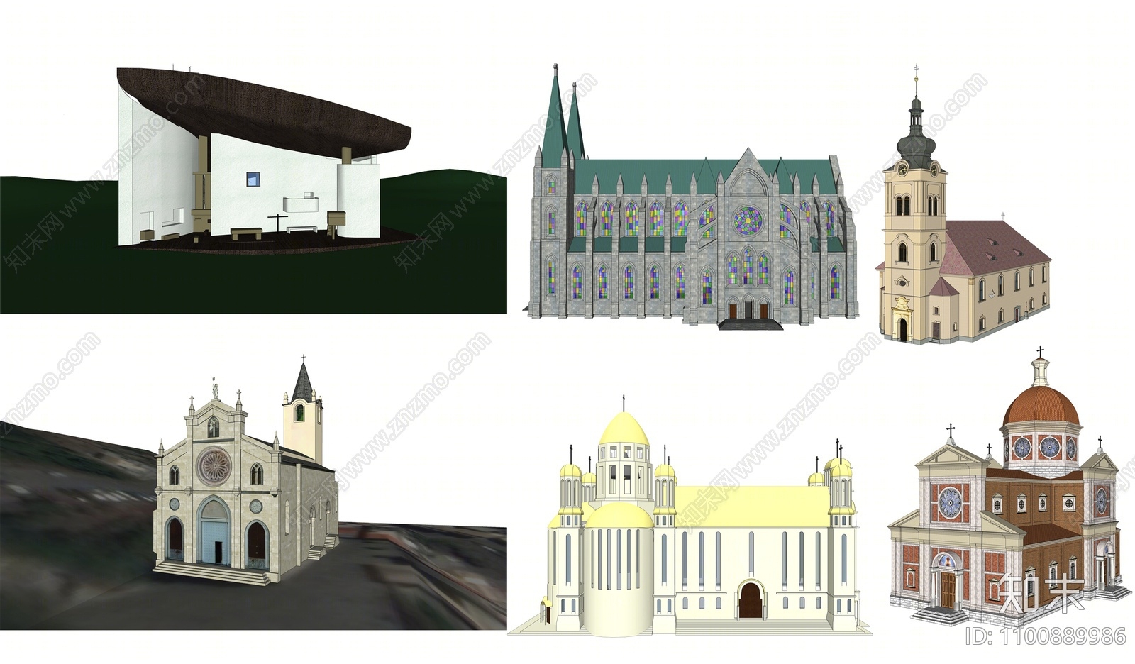 欧式教堂建筑SU模型下载【ID:1100889986】