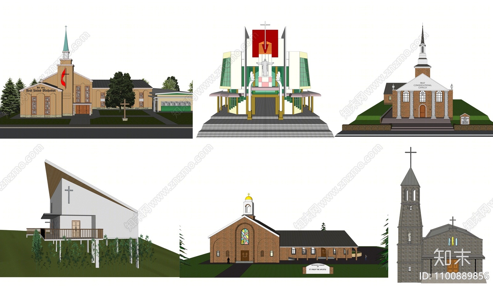 欧式教堂建筑SU模型下载【ID:1100889856】
