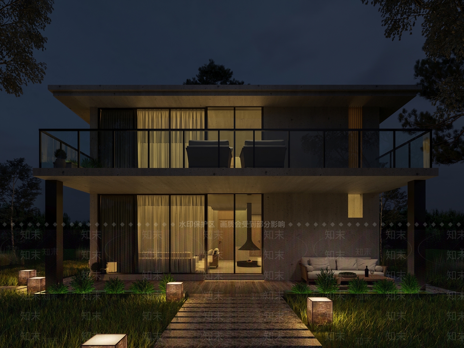 现代别墅外观3D模型下载【ID:1100895612】