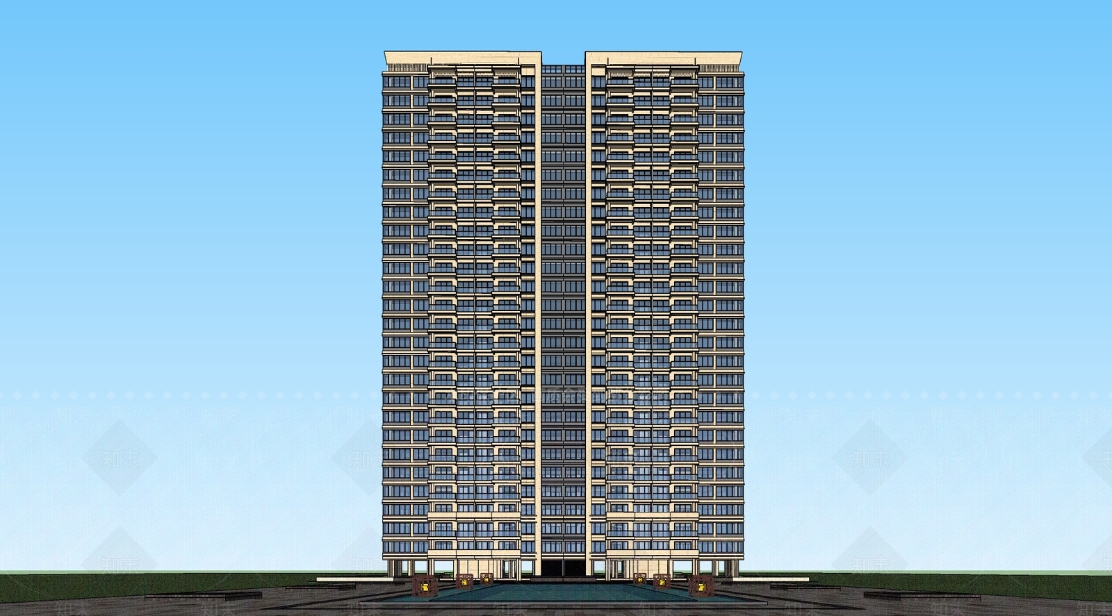 现代轻奢高层住宅SU模型下载【ID:1100897516】