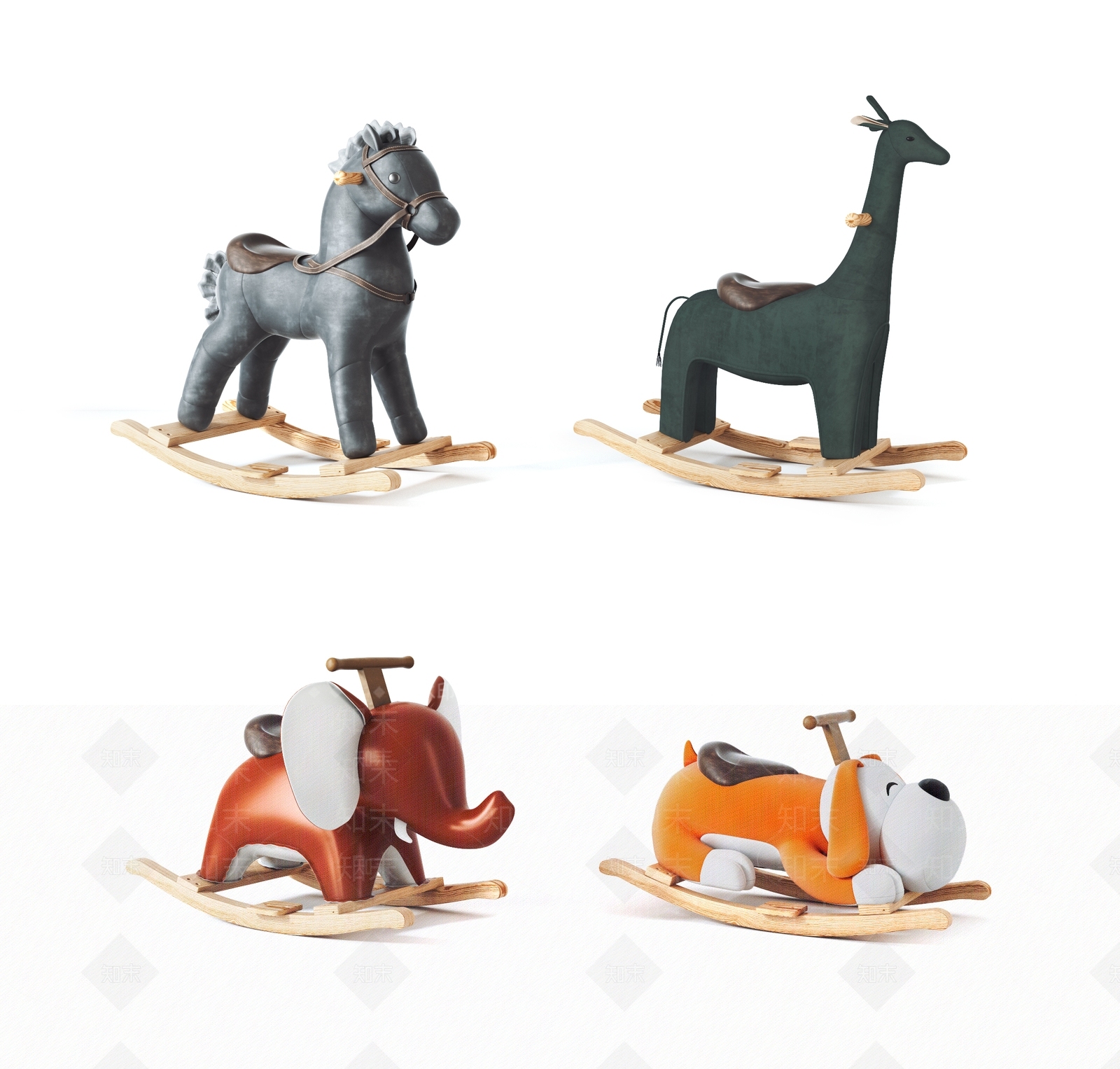 现代儿童动物木马摇椅3D模型下载【ID:1100908887】