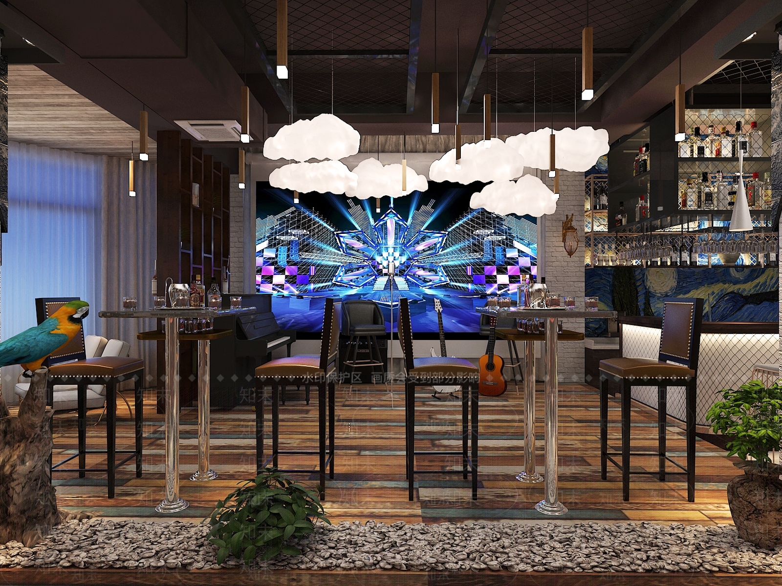 工业风音乐餐厅3D模型下载【ID:1100916236】
