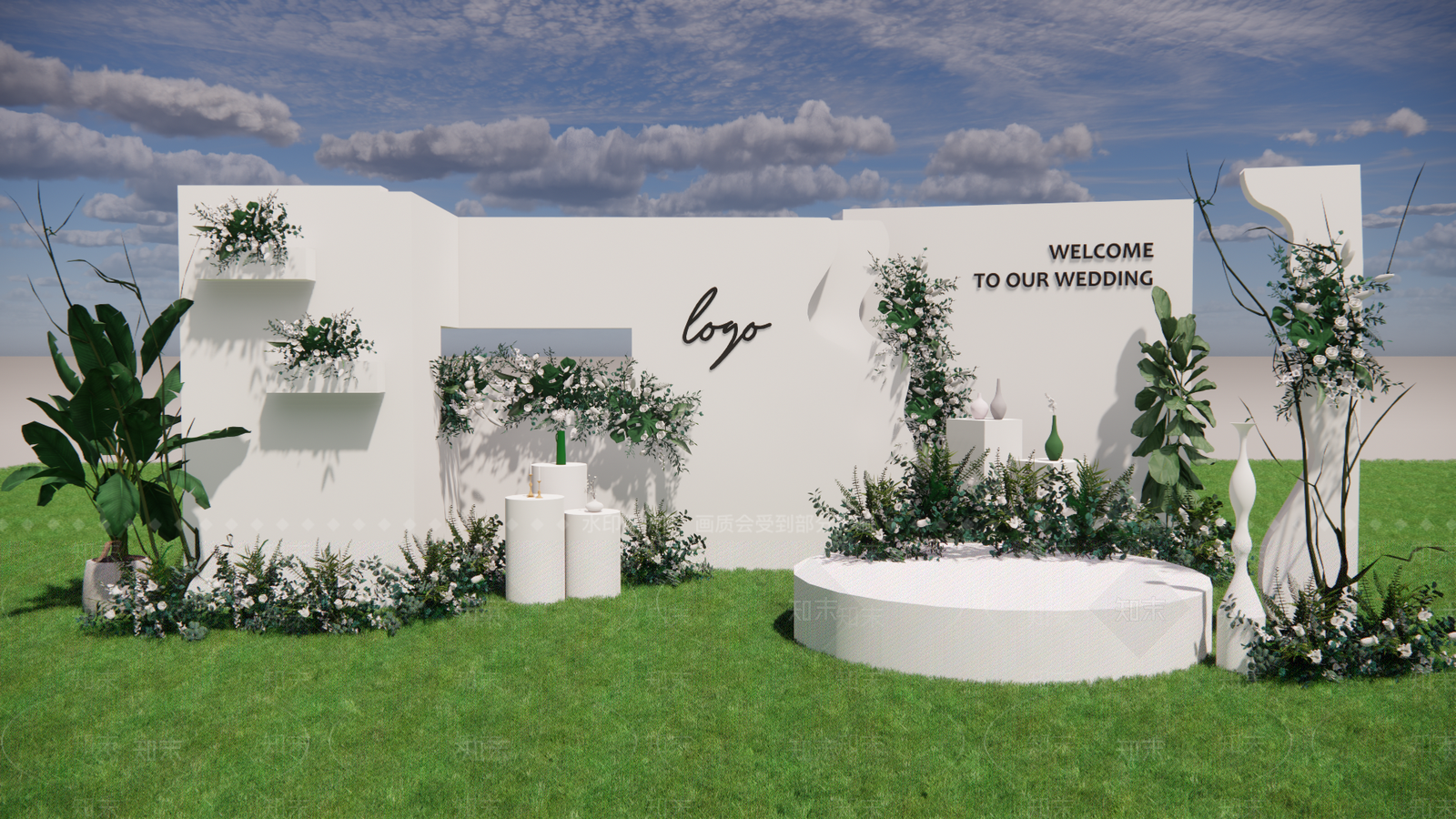 现代草坪婚礼美陈SU模型下载【ID:1100915657】