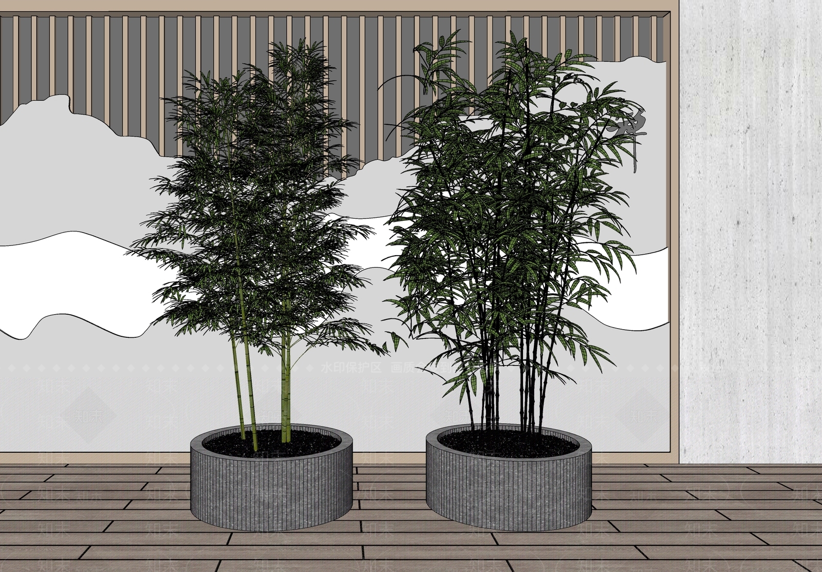 现代竹子盆栽SU模型下载【ID:1100919311】