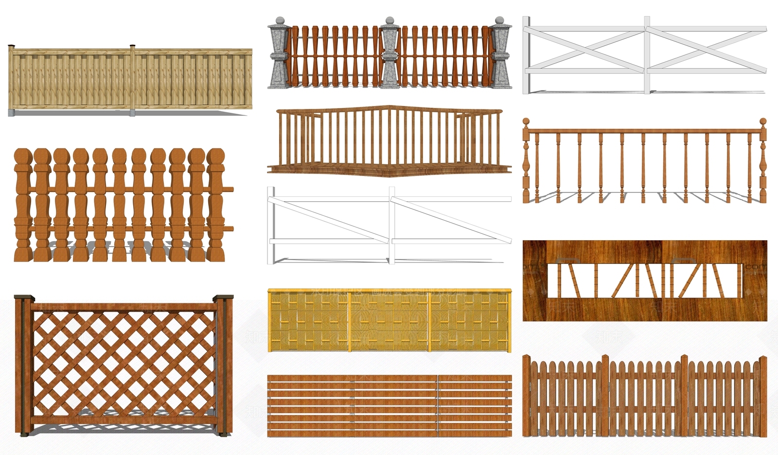 现代木艺栏杆SU模型下载【ID:1101132529】