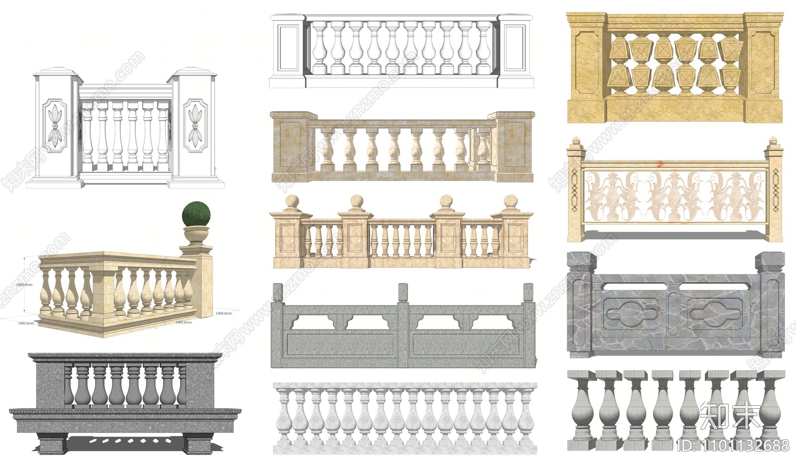 欧式大理石栏杆SU模型下载【ID:1101132688】