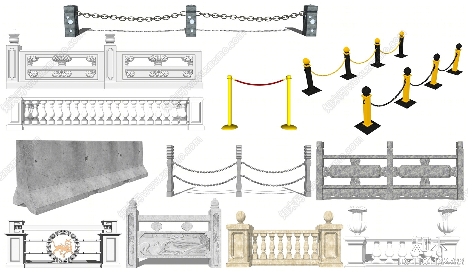 简欧大理石栏杆SU模型下载【ID:1101132783】