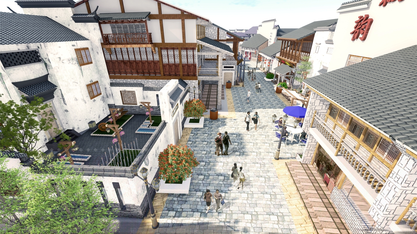 中式商业街SU模型下载【ID:1100934911】
