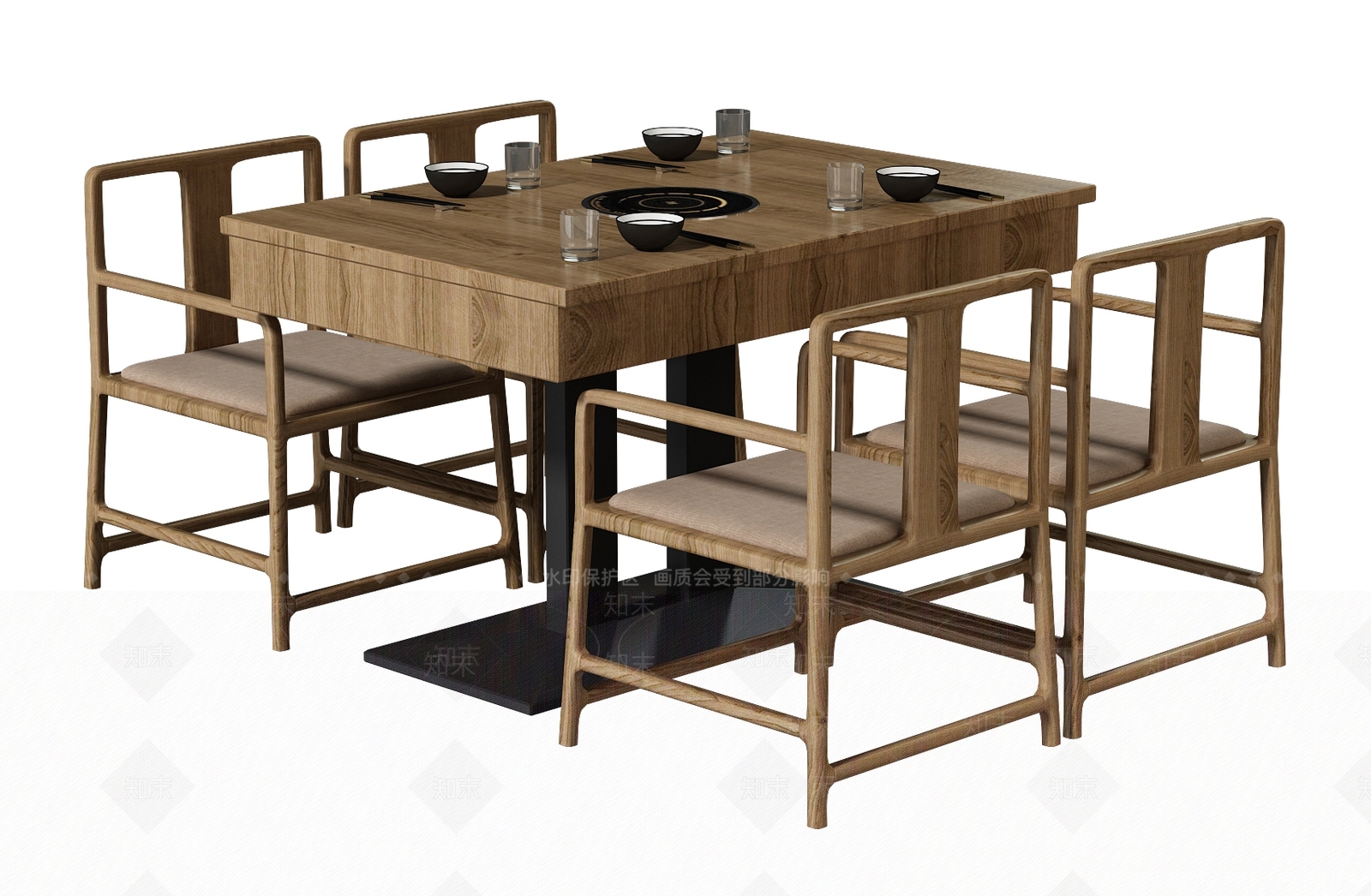 中式火锅店餐桌椅3D模型下载【ID:1100939350】