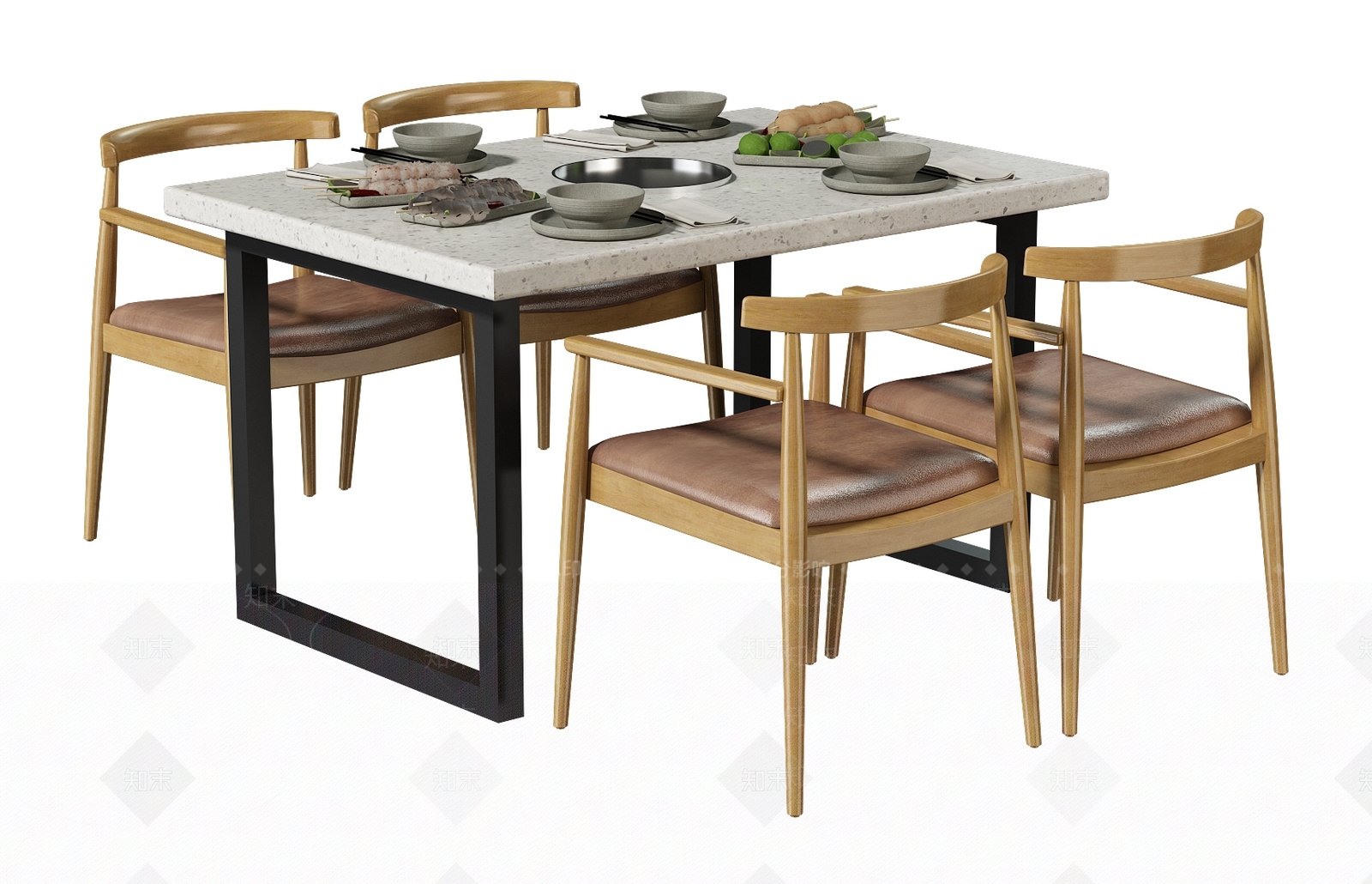 现代快餐厅餐桌椅组合3D模型下载【ID:1100939603】