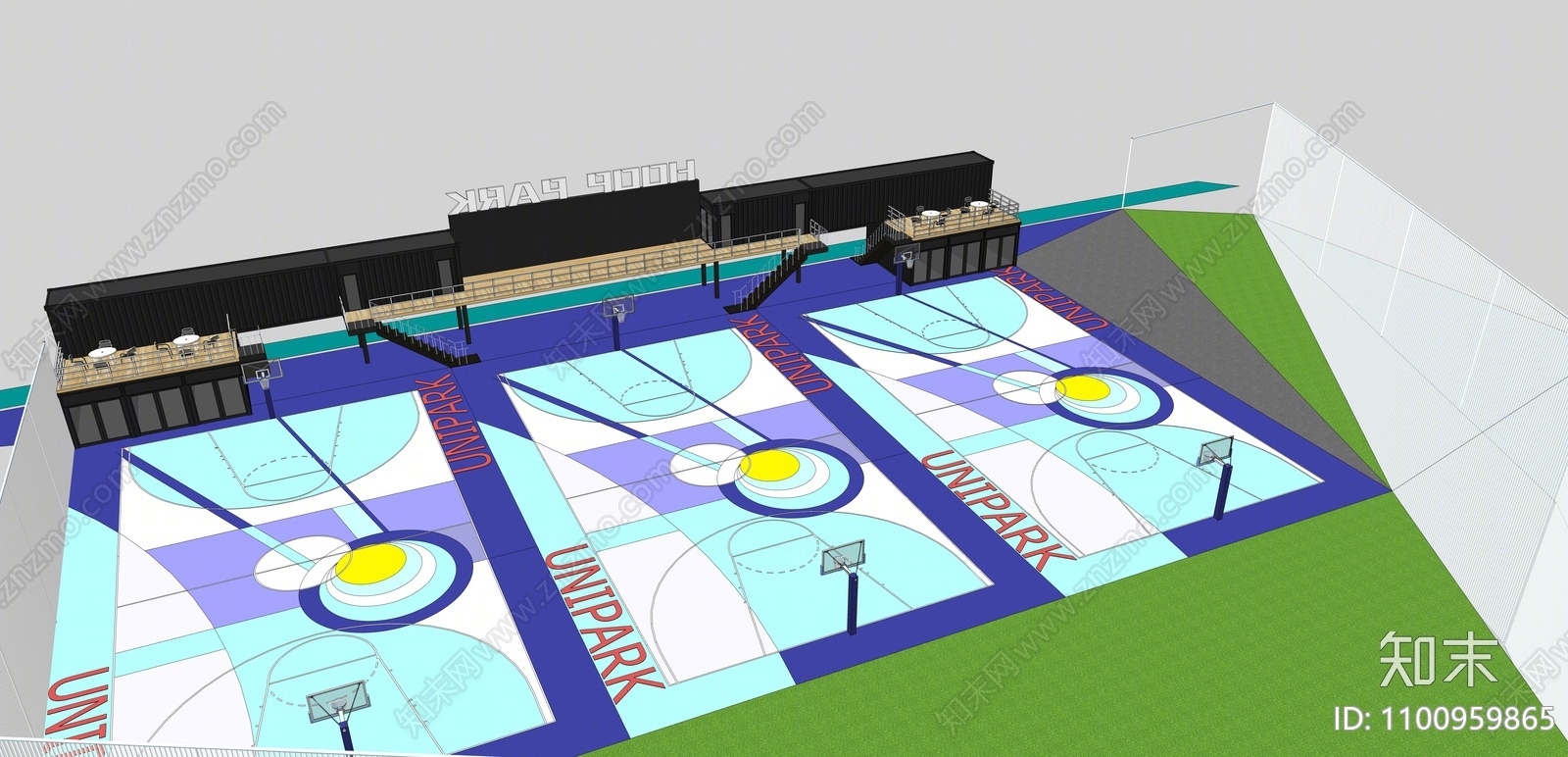现代篮球场SU模型下载【ID:1100959865】