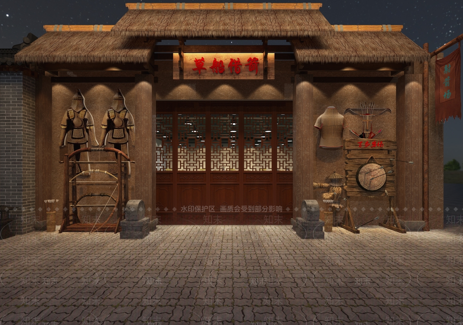 新中式射箭馆门头门面3D模型下载【ID:1100962373】