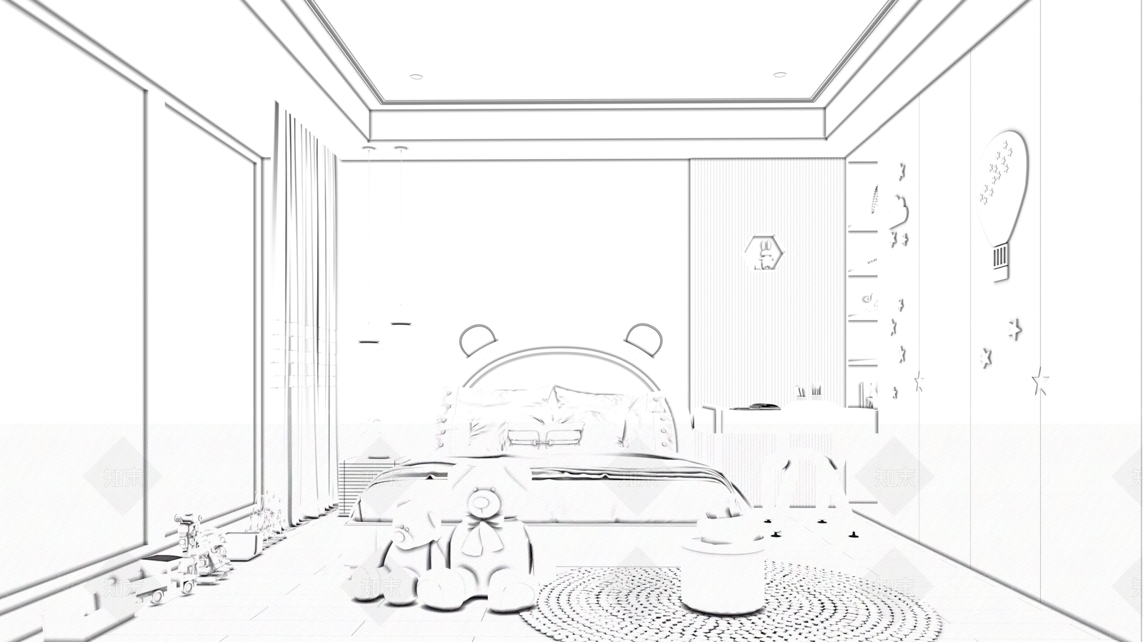 现代儿童房SU模型下载【ID:1100966053】