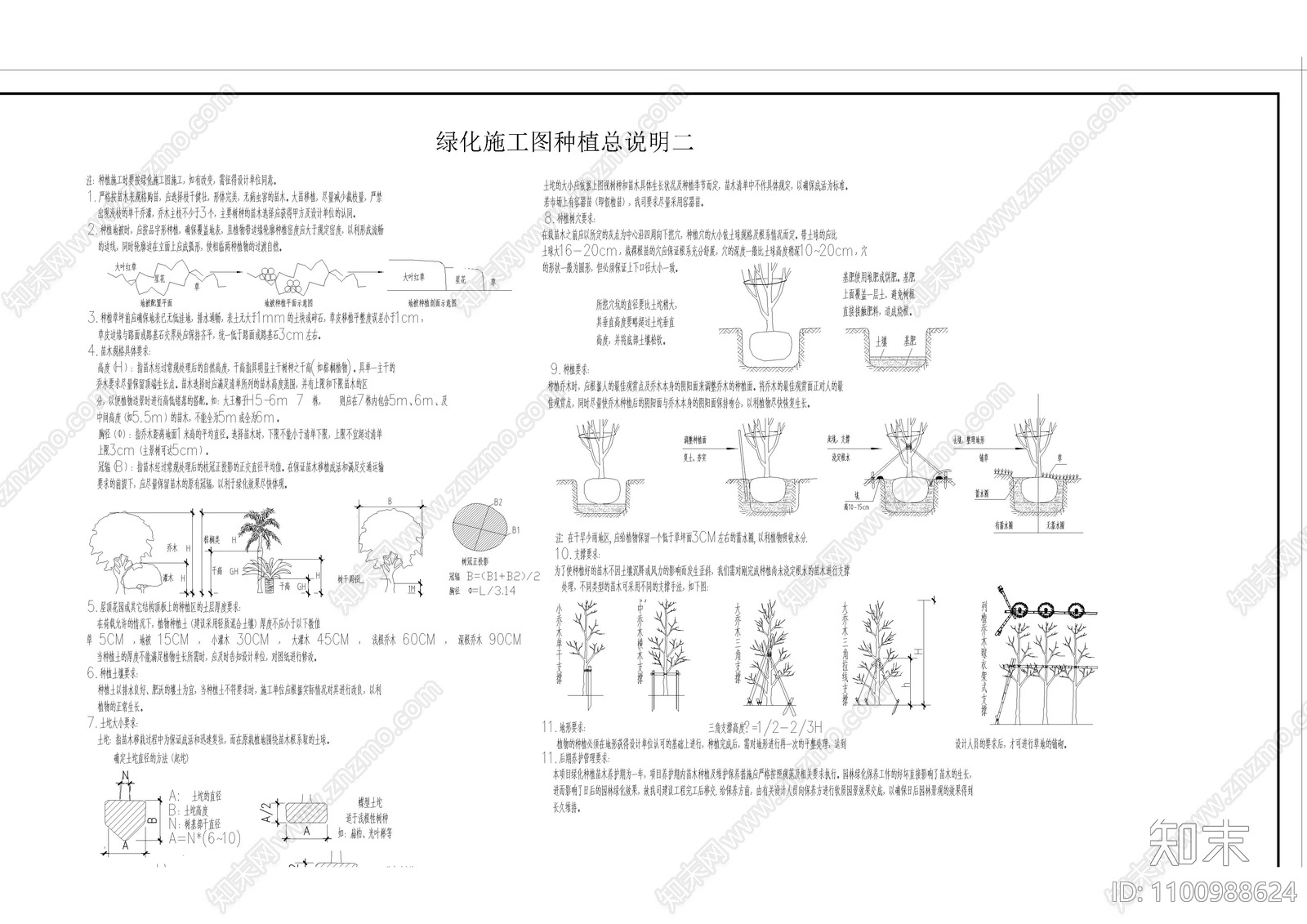 绿化种植说明cad施工图下载【ID:1100988624】
