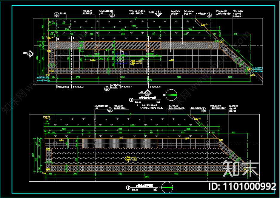 水景景墙cad施工图下载【ID:1101000992】