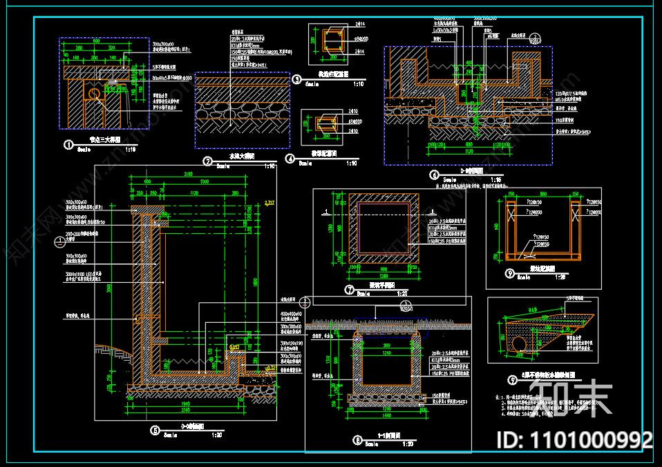 水景景墙cad施工图下载【ID:1101000992】