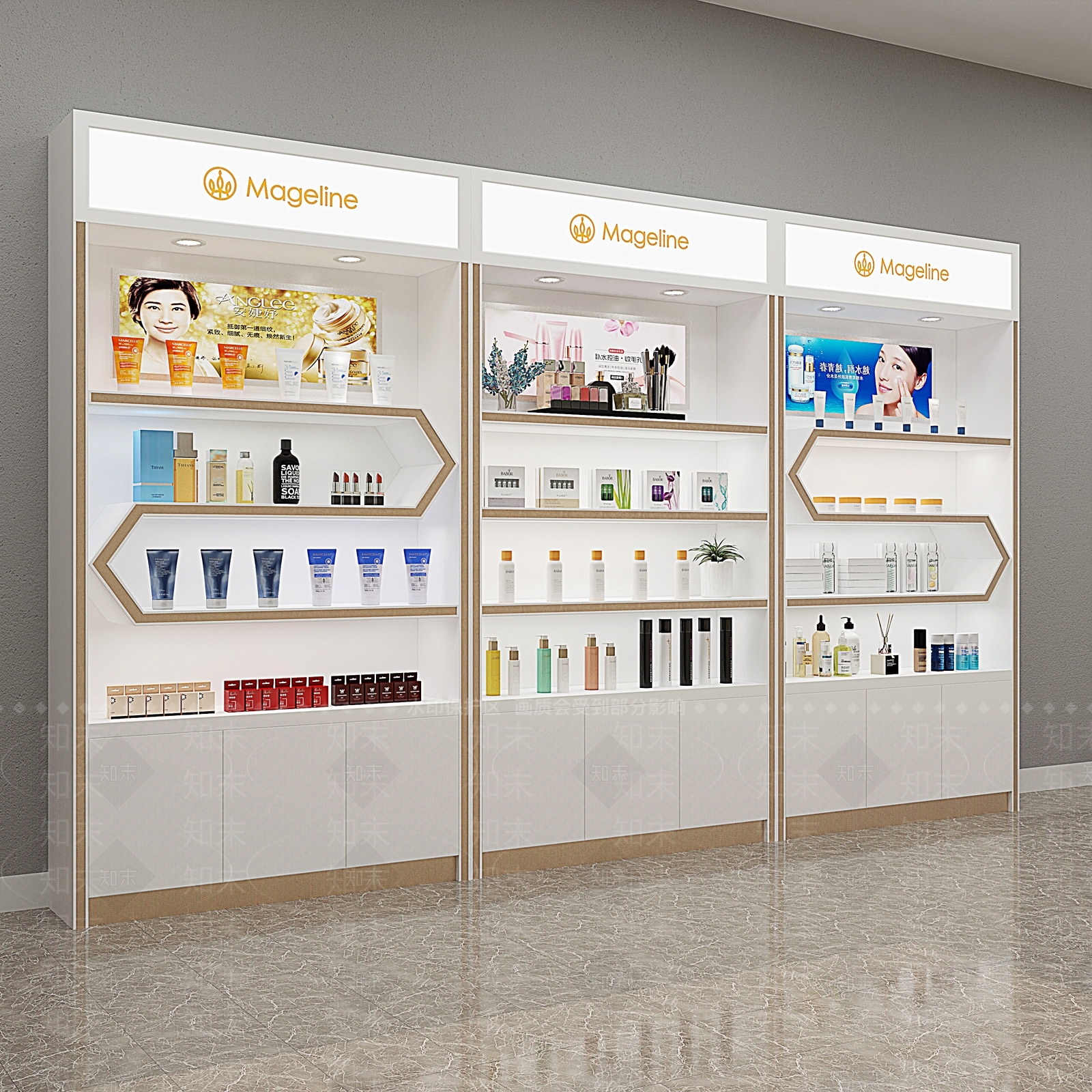 现代化妆品展示柜3D模型下载【ID:1101002027】