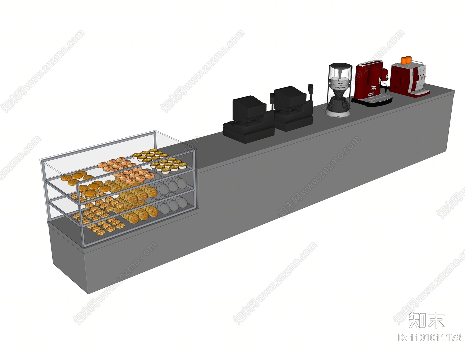 现代面包展示柜SU模型下载【ID:1101011173】