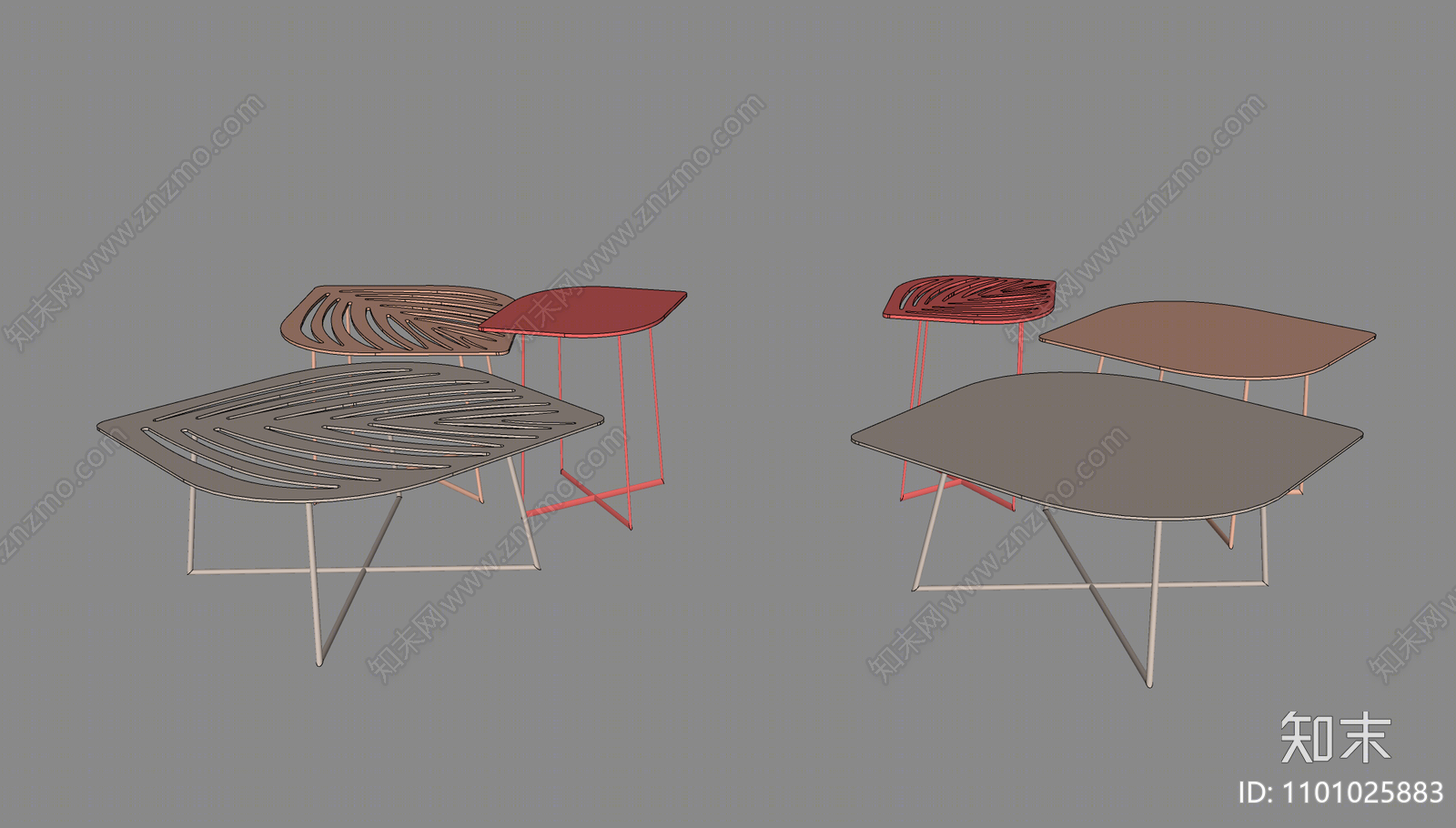 现代叶子茶几组合SU模型下载【ID:1101025883】
