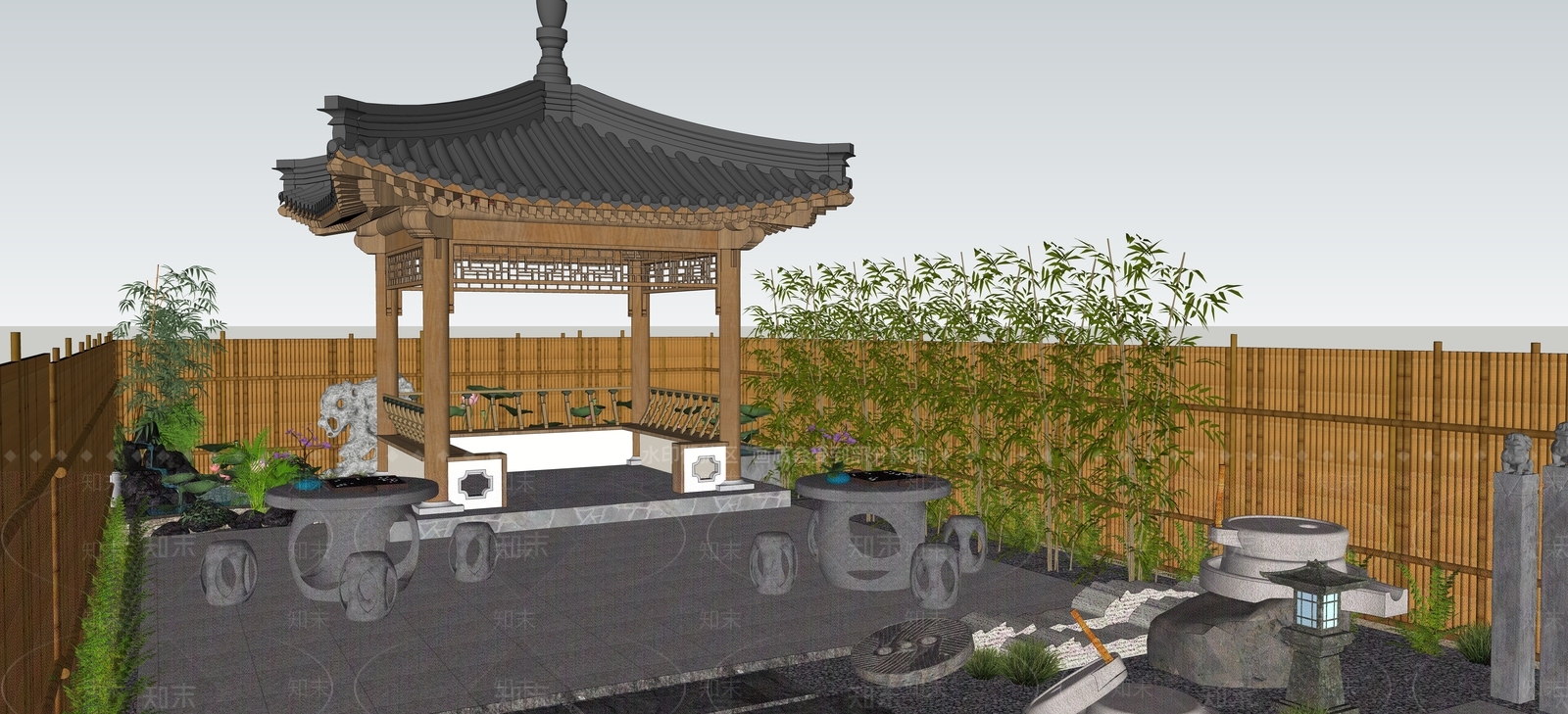 新中式茶楼SU模型下载【ID:1101036352】