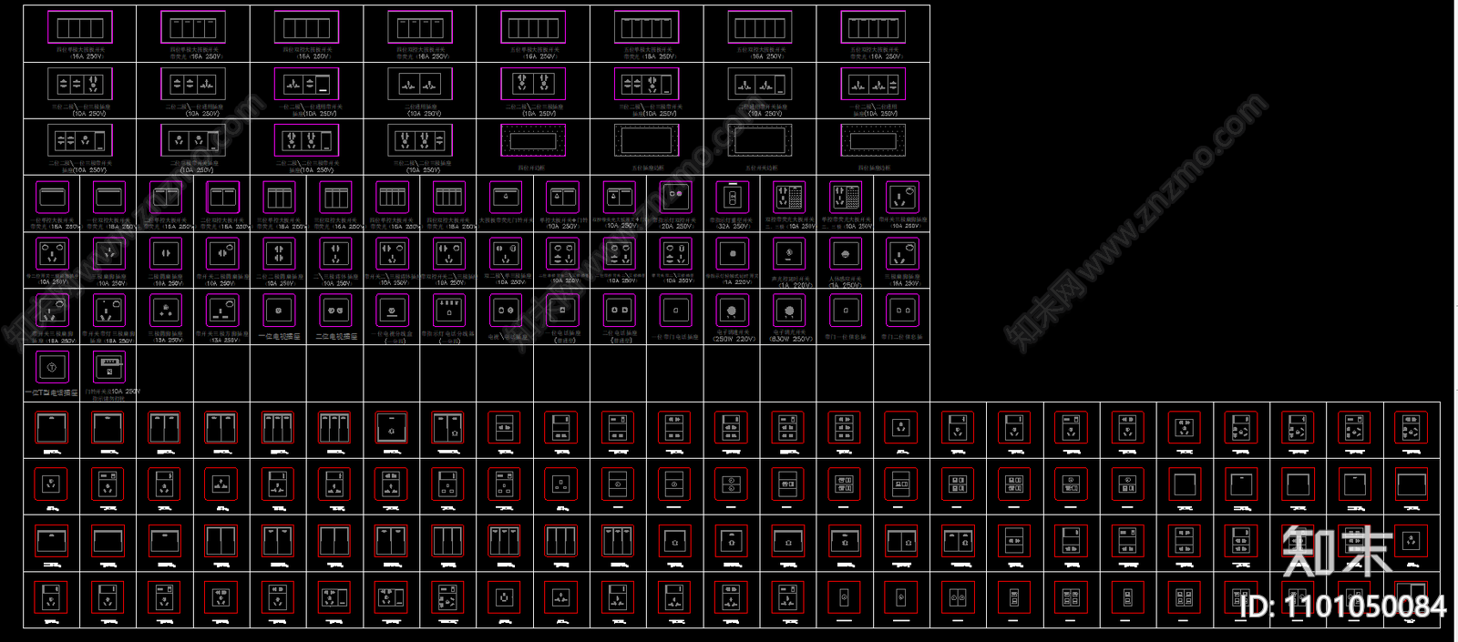 CAD开关插座cad施工图下载【ID:1101050084】