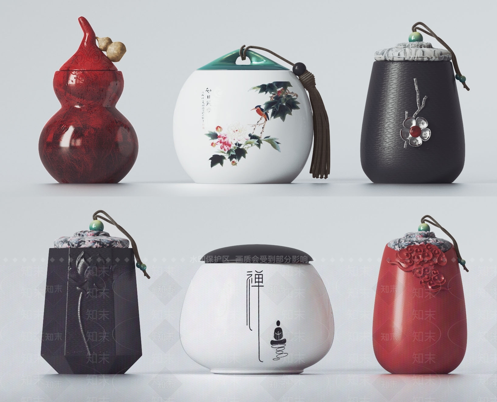 新中式茶叶罐组合3d模型下载