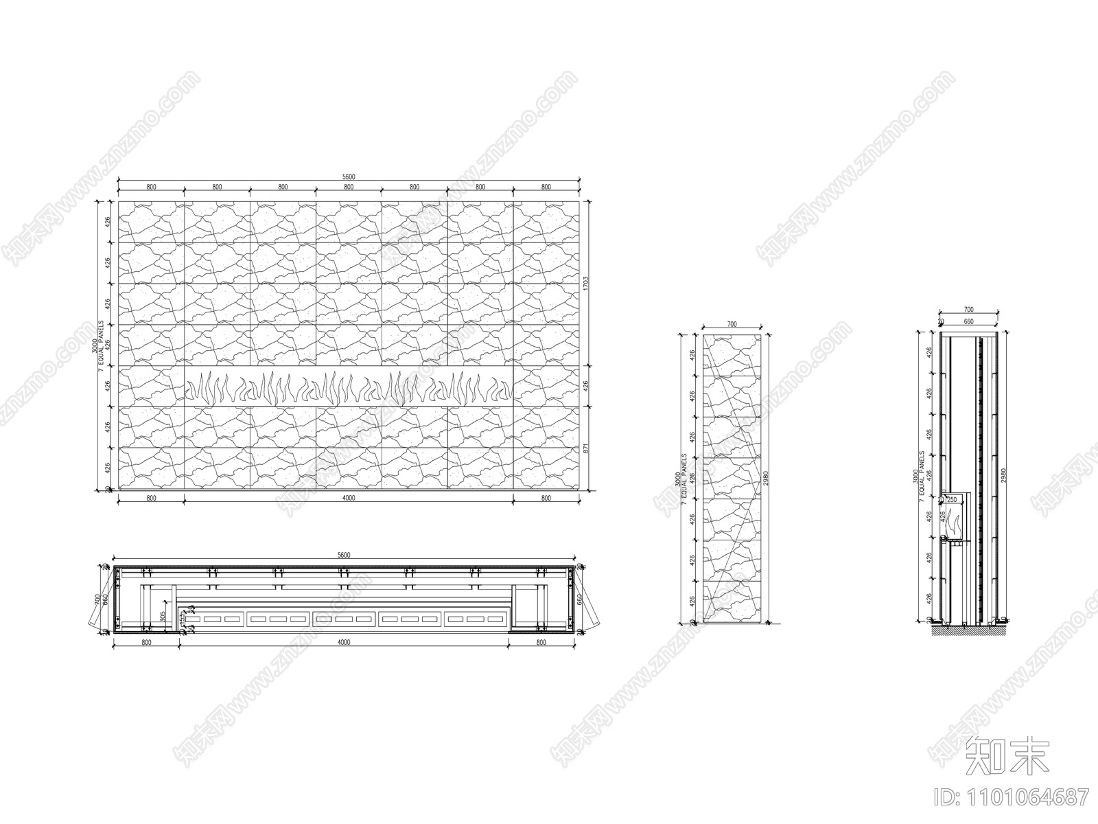 墙面内嵌壁炉做法cad施工图下载【ID:1101064687】