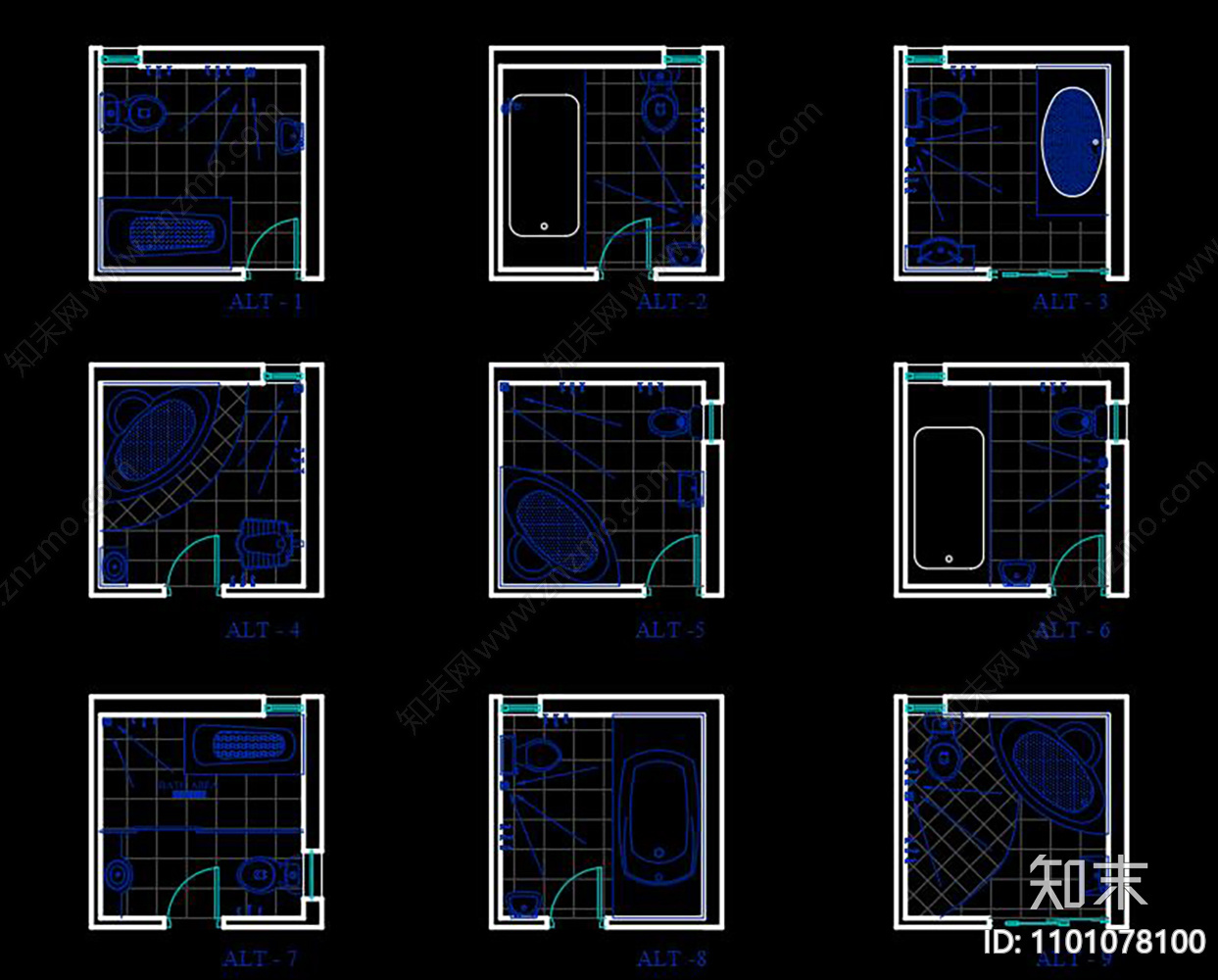 卫生间布置图cad施工图下载【ID:1101078100】