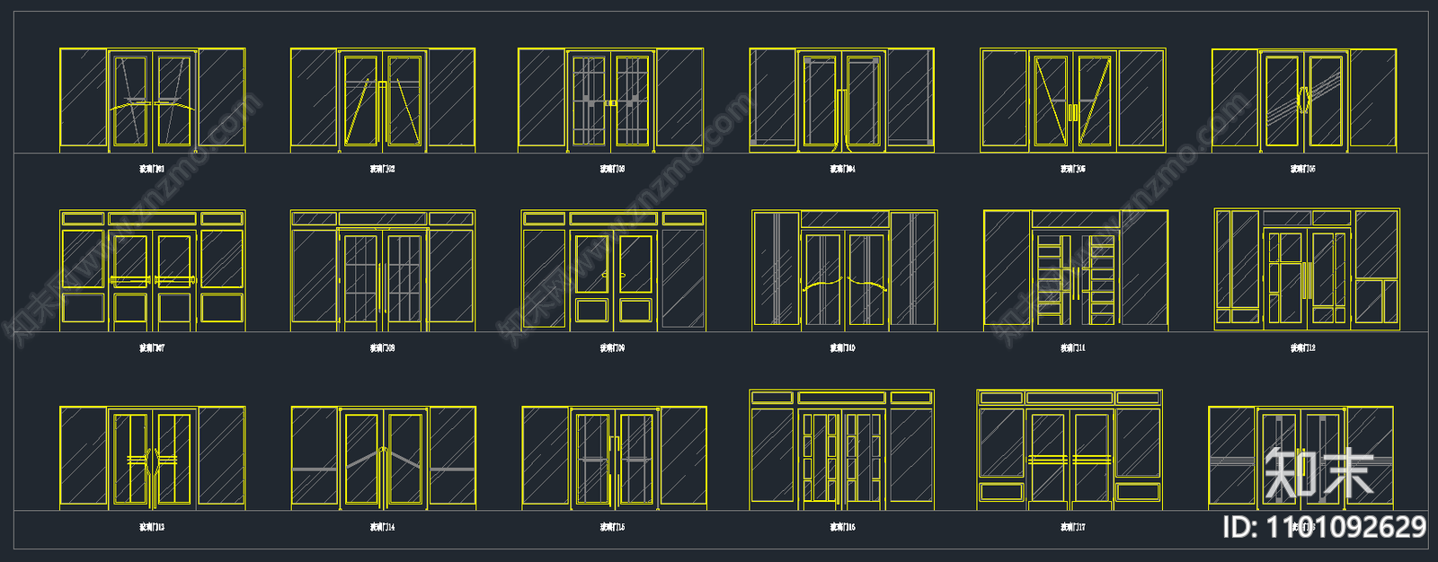 玻璃门合集施工图下载【ID:1101092629】
