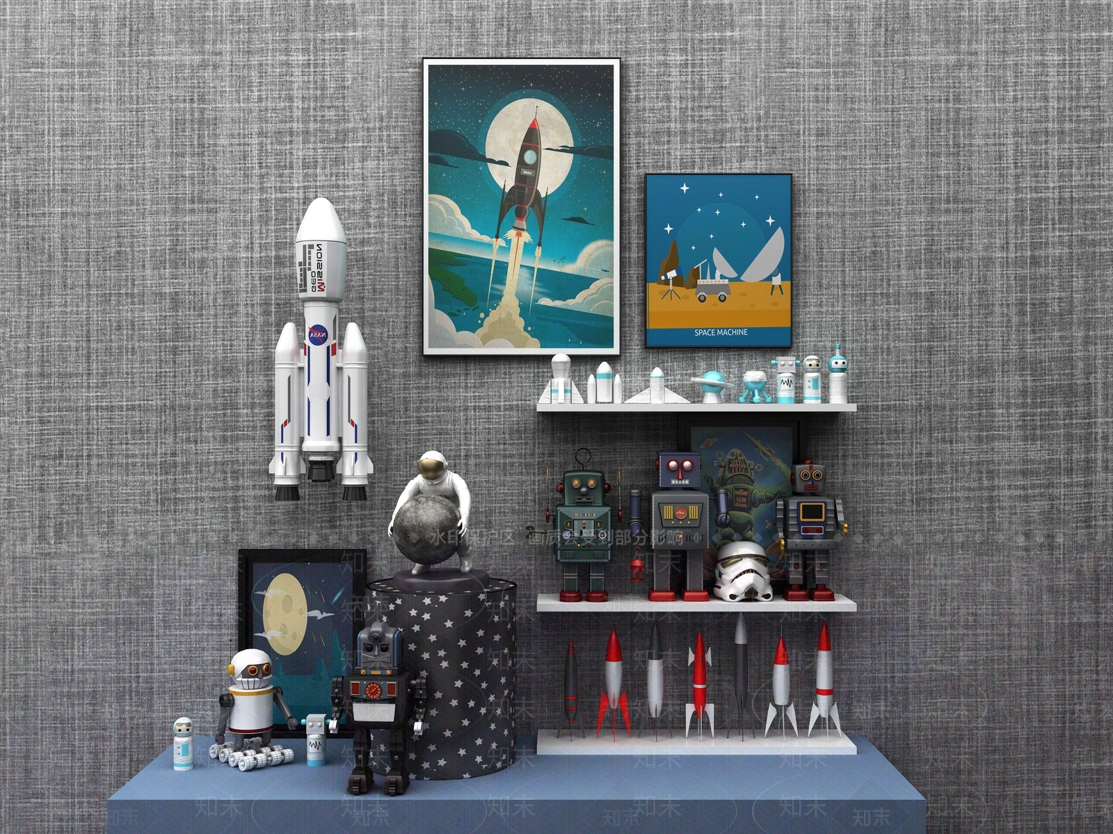 现代太空宇航员摆件3D模型下载【ID:1101097971】