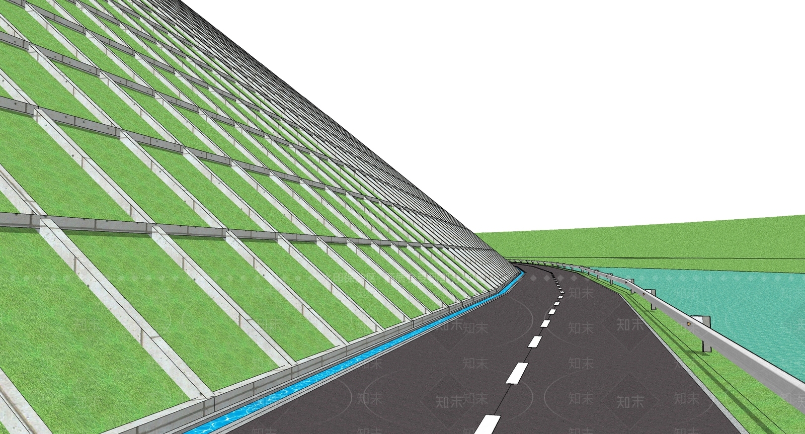 现代护坡道路SU模型下载【ID:1101098899】