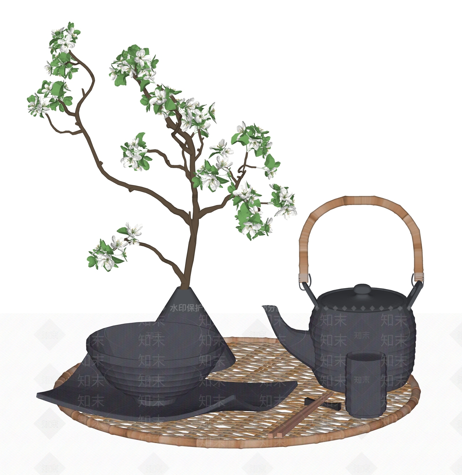 新中式茶具SU模型下载【ID:1101158426】