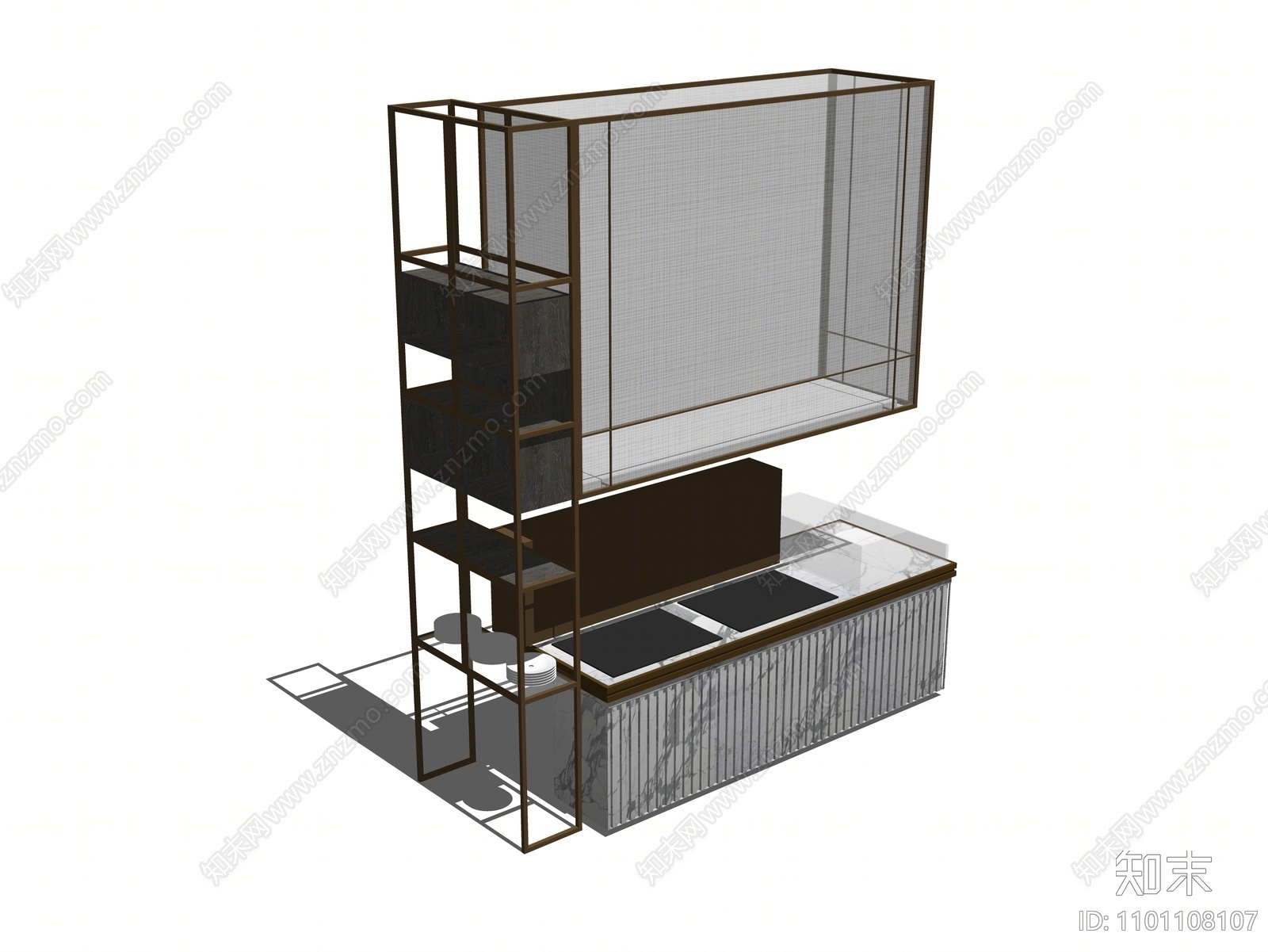 现代餐厅厨房台面SU模型下载【ID:1101108107】