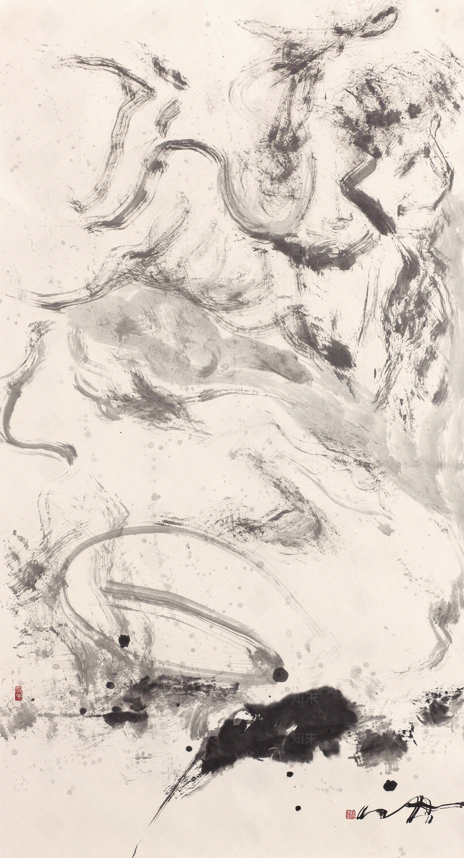 artron现代新中式侘寂禅意水墨写意抽象画贴图下载【ID:1101114338】