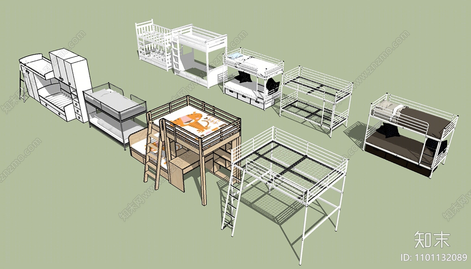 现代双层床SU模型下载【ID:1101132089】
