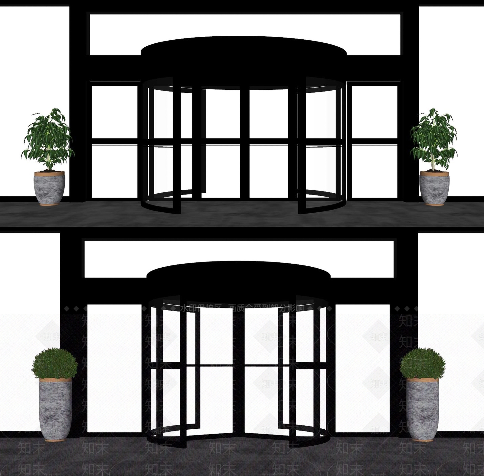 现代旋转门SU模型下载【ID:1101136033】