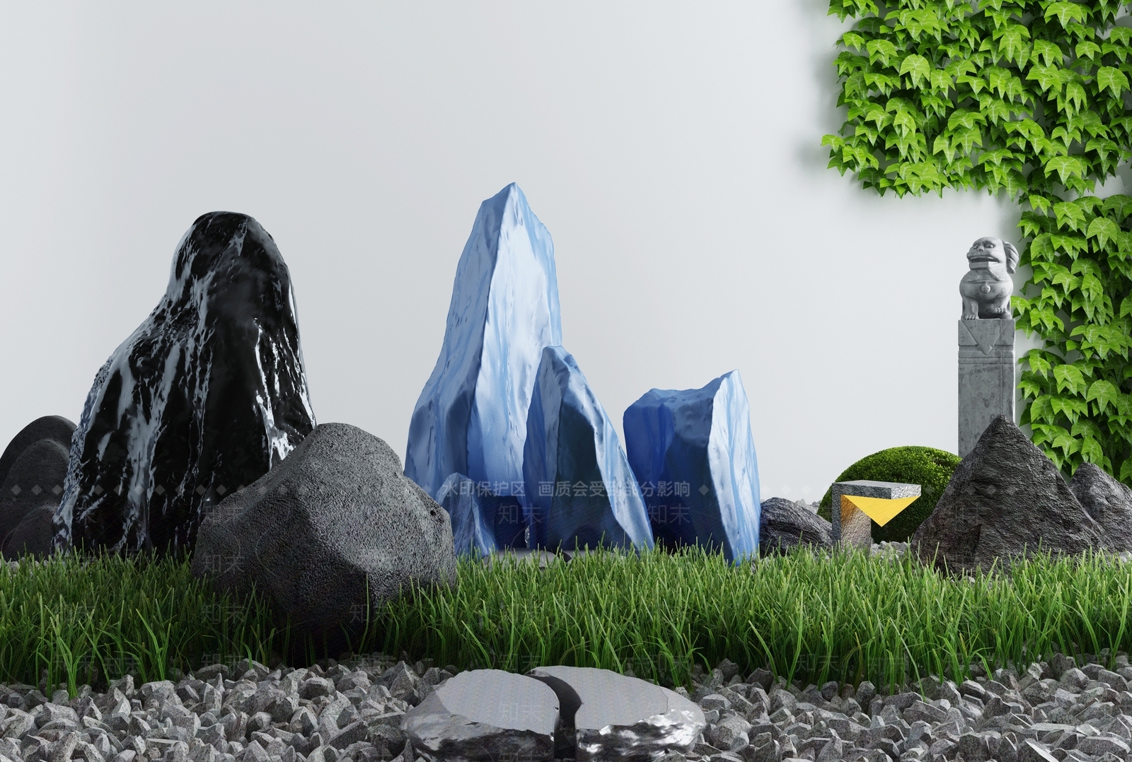 新中式假山山水3D模型下载【ID:1101138791】