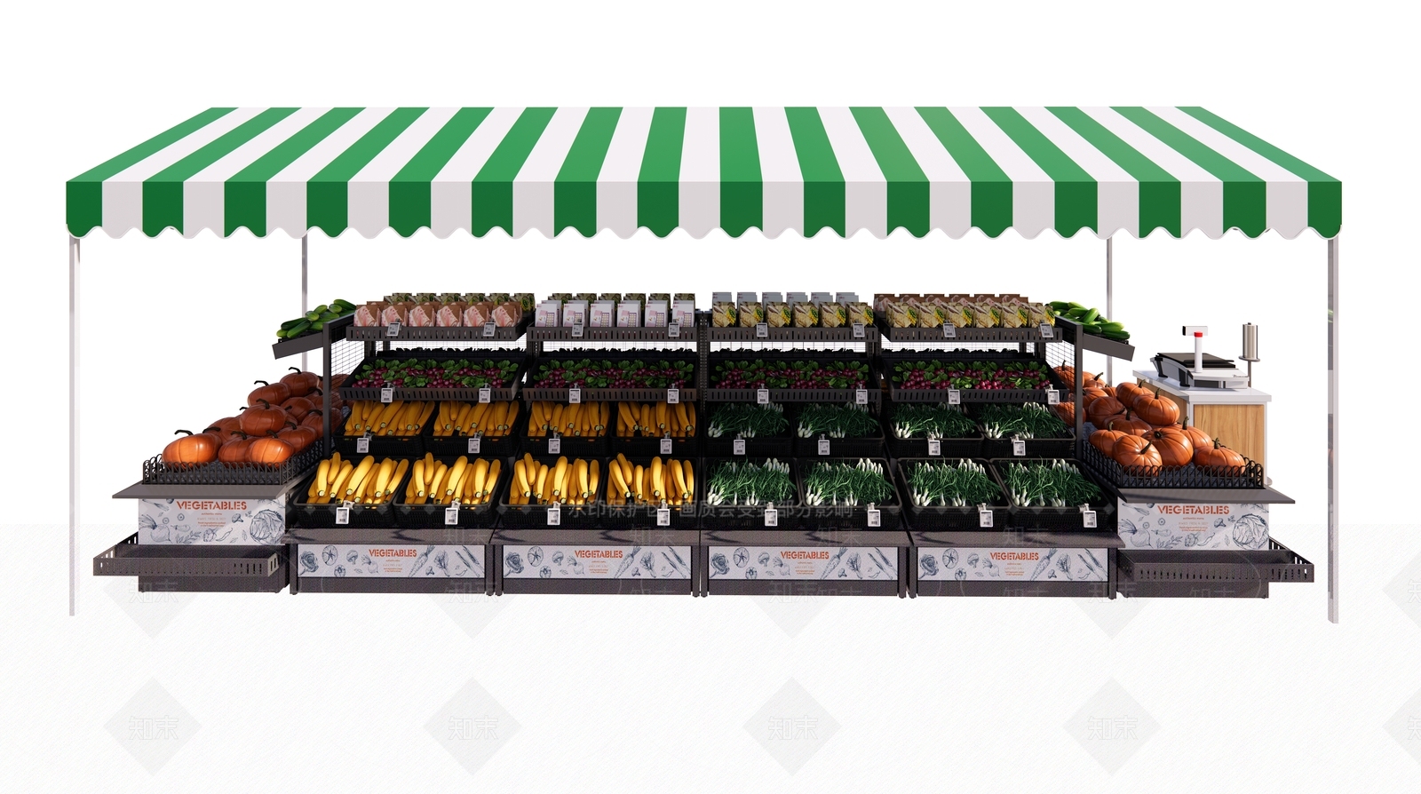 现代超市蔬菜货架SU模型下载【ID:1101143323】