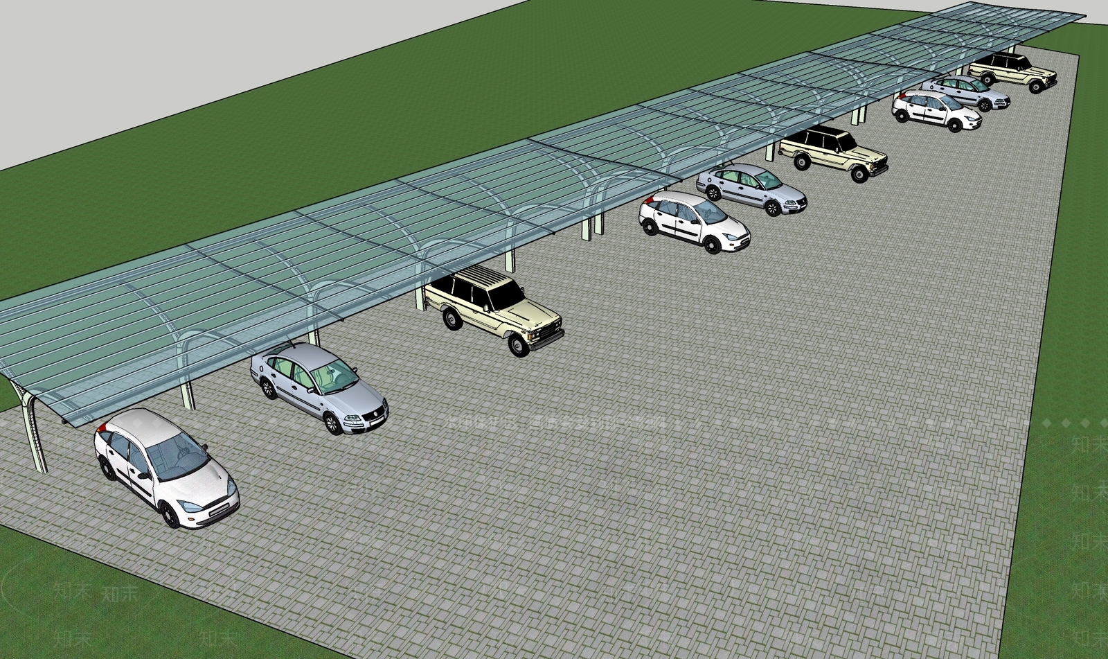 现代汽车停车棚SU模型下载【ID:1101567907】