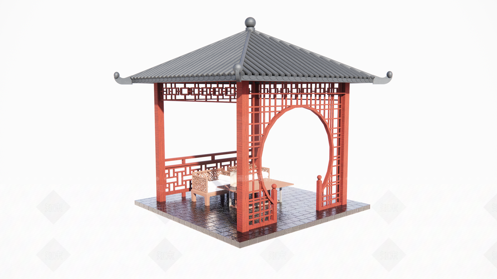 中式四角凉亭SU模型下载【ID:1101161243】