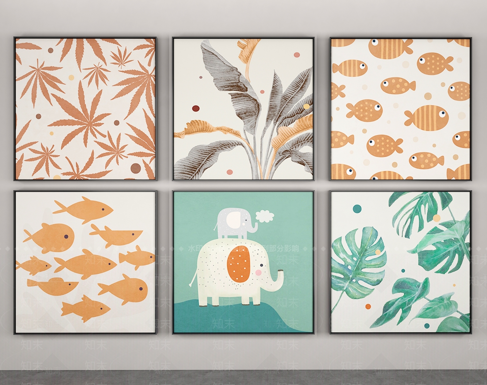 现代儿童房卡通装饰画3D模型下载【ID:1101177573】