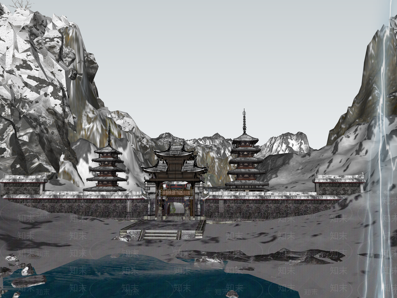 中式寺庙建筑SU模型下载【ID:1101177813】