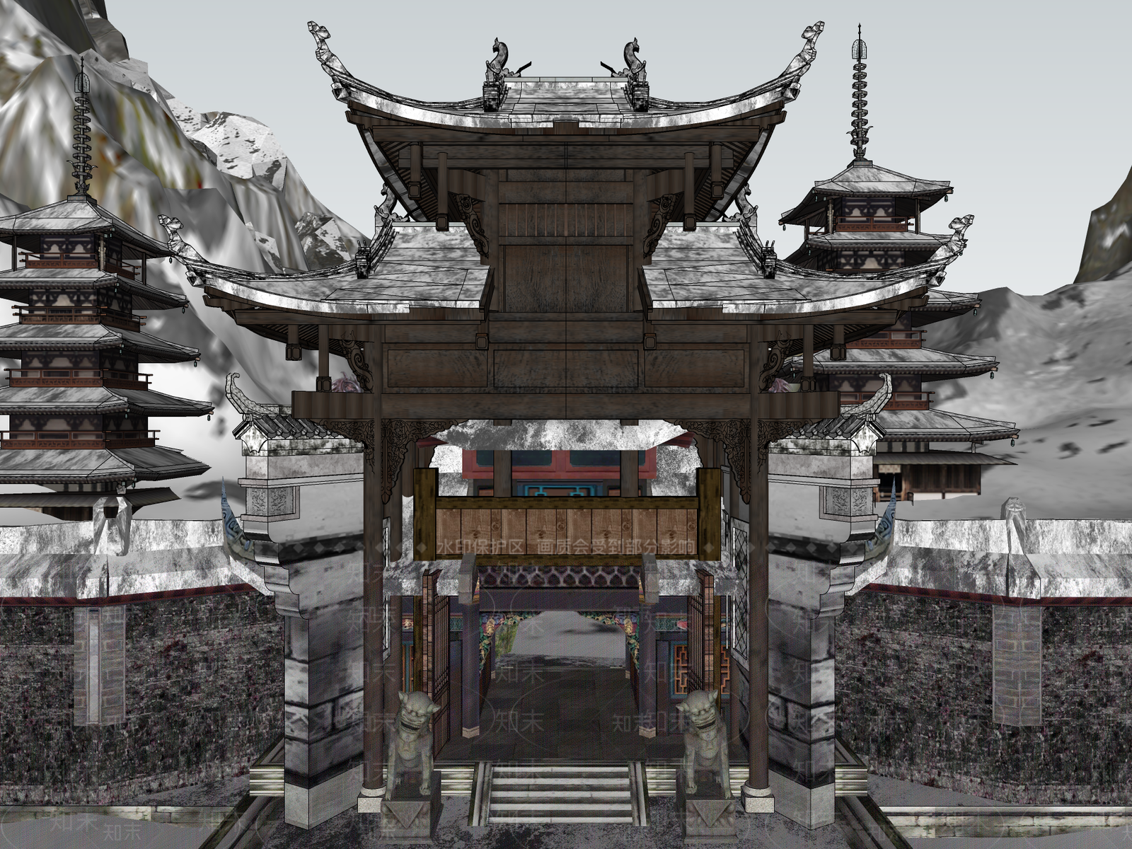 中式寺庙建筑SU模型下载【ID:1101177813】