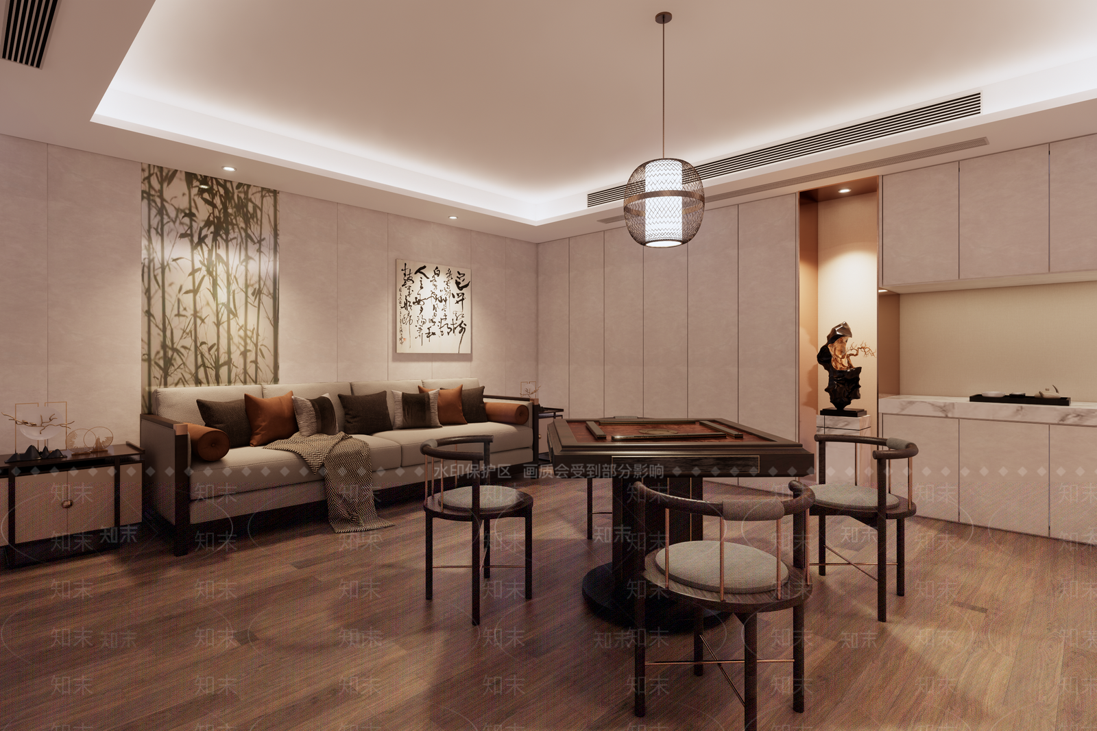 新中式棋牌室SU模型下载【ID:1101178545】